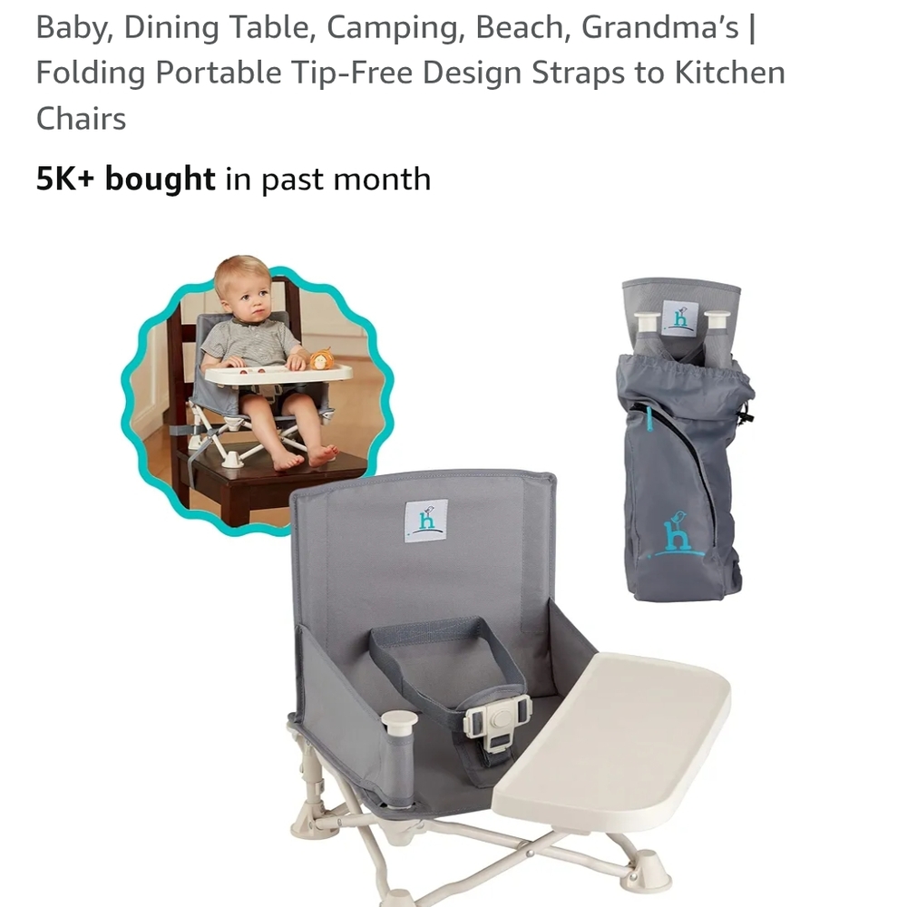 Gray Portable Baby Booster Seat